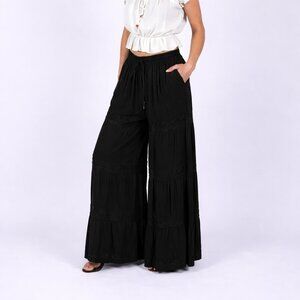 Embroidered Wide Leg Palazzo Boho Black Goth Just Cruising Pants one size s m l